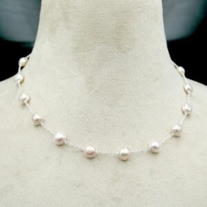 Pearl necklace 925 Sterling silver jewelry Pearl gemstone White Necklace handmade necklace women necklace gift for her NL0024-GS