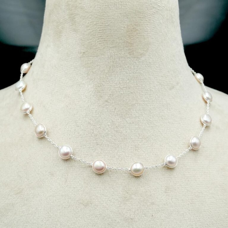 Pearl necklace 925 Sterling silver jewelry Pearl gemstone White Necklace handmade necklace women necklace gift for her NL0024-GS