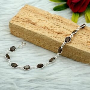 Smoky Quartz Bracelet 925 Sterling Silver Bracelet Dainty Bracelet Wedding Jewelry Minimalist Bracelet Gift for her Anniversary gift BR0012-GS