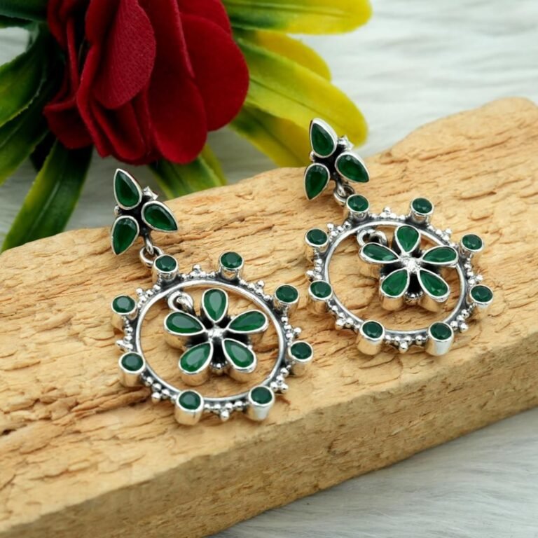 Emerald Earring 925 Sterling Silver Earring Natural Gemstone Earring Wedding Jewelry Emerald Jewelry Gift For Her E0029-GS
