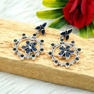 Sapphire Earring 925 Sterling Silver Earring Natural Blue Gemstone Earring Wedding Jewelry Gift For Her E0025-GS