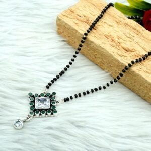 Emerald Necklace 925 sterling silver black beads chain Aventurine necklace pendant, traditional style Indian mangalsutra Gift necklace NL0043-GS