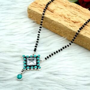 Turquoise Necklace 925 sterling silver Necklace black beads chain turquoise necklace traditional style Indian mangalsutra Gift necklace NL0042-GS