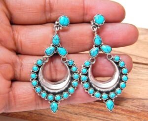 Natural Turquoise Earring Stud 925 Sterling Silver Earring Stud Jewelry Silver earring Gift For Her Handmade Earring Blue gemstone Stud E0005-GS
