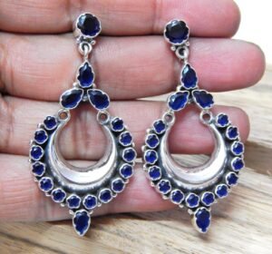 Sapphire Earring Stud 925 Sterling Silver Earring Stud Jewelry Silver earring Gift For Her Handmade Earring Natural Blue gemstone Stud E0004-GS