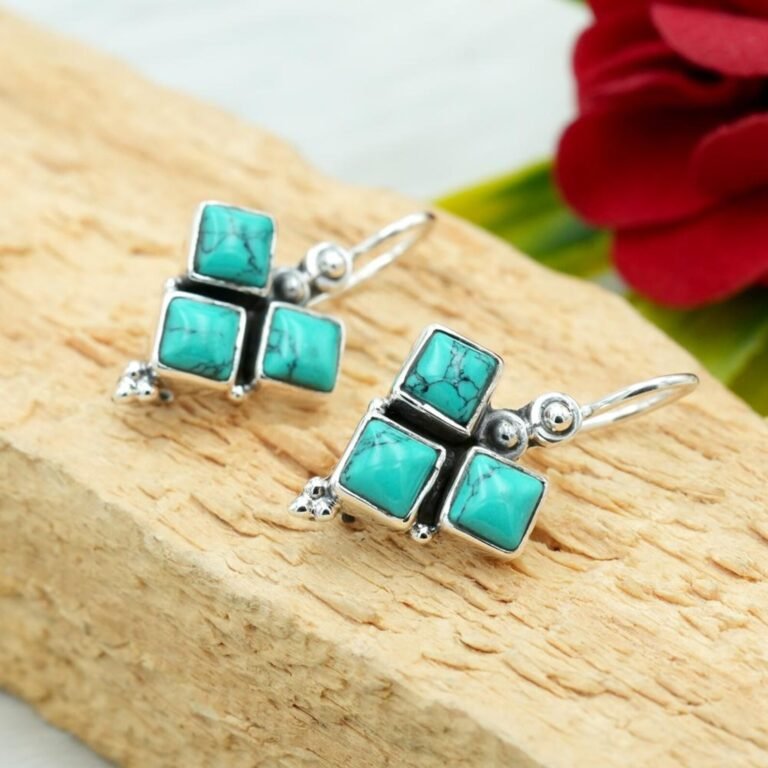 Turquoise Earring Sterling 925 Silver Handmade Earring Natural Blue Turquoise Gemstones Earring Wedding Earring Jewelry Gift For Her E0162-GS