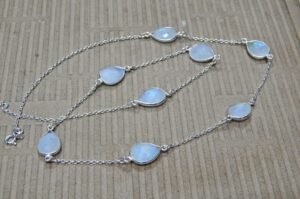 Natural Moonstone Necklace 925 Silver Necklace Bezel Necklace Moonstone Necklace Swarovski Necklace Chain necklace handmade Necklace NL0091-GS
