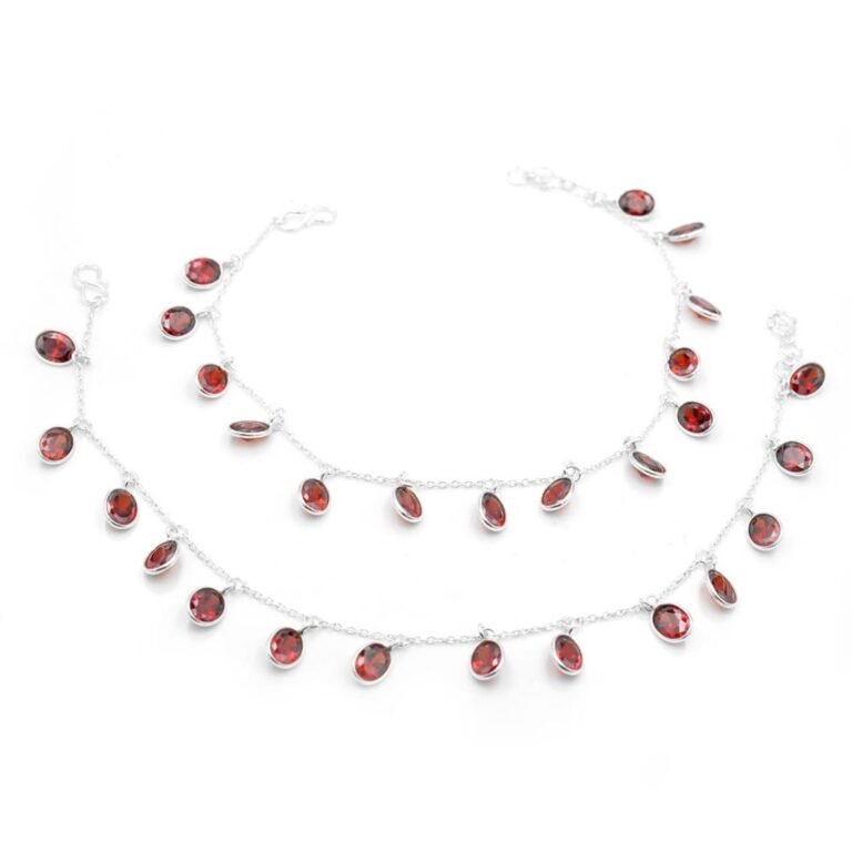 Natural Genuine Garnet 925 Sterling Silver Anklets 10 Inches Brown Gemstone Anklets Pair Adjustable Anklets Gift For Her A0002-GS