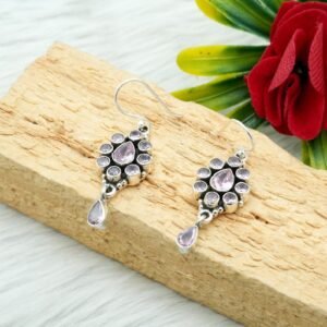 Pink Zircon Earring 925 Sterling Silver Jewelry Gift for her Handmade Earring, Gemstone Zircon faceted Earring E0084-GS