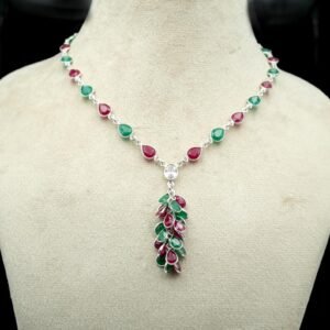 Emerald Necklace Ruby Necklace Sterling 925 Silver Necklace Choker Necklace Wedding Necklace Gift For Her Natural Gemstones Necklace NL0063-GS