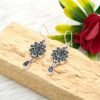 Blue Sapphire Floral Earring, 925 Sterling Silver Earring, Handmade Earring, Anniversary Earring Gift For Her E0063-GS