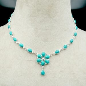 Turquoise necklace 925 Sterling silver jewelry Turquoise gemstone handmade necklace women necklace gift for her NL0152-GS