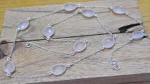 Natural Rose Quartz Necklace 925 Silver Necklace Bezel Necklace Rose Quartz Necklace Chain necklace handmade Necklace gift for her NL0005-GS