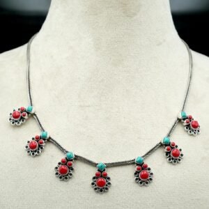 Coral & Turquoise necklace 925 Sterling silver jewelry Multi gemstone handmade necklace women necklace gift for her NL0047-GS