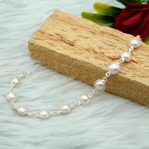 Pearl Bracelet 925 sterling silver bracelet pearl gemstone wedding bracelet white bracelet handmade bracelet BR0013-GS