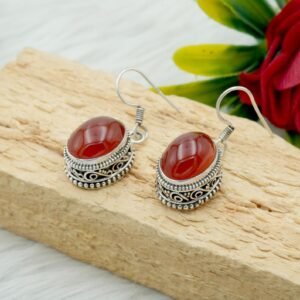 Red Onyx Gemstone Earring , 925 Sterling Silver Earring, Fine Earring, Handmade Earring Red gemstone Earring, Gift For Her E0013-GS