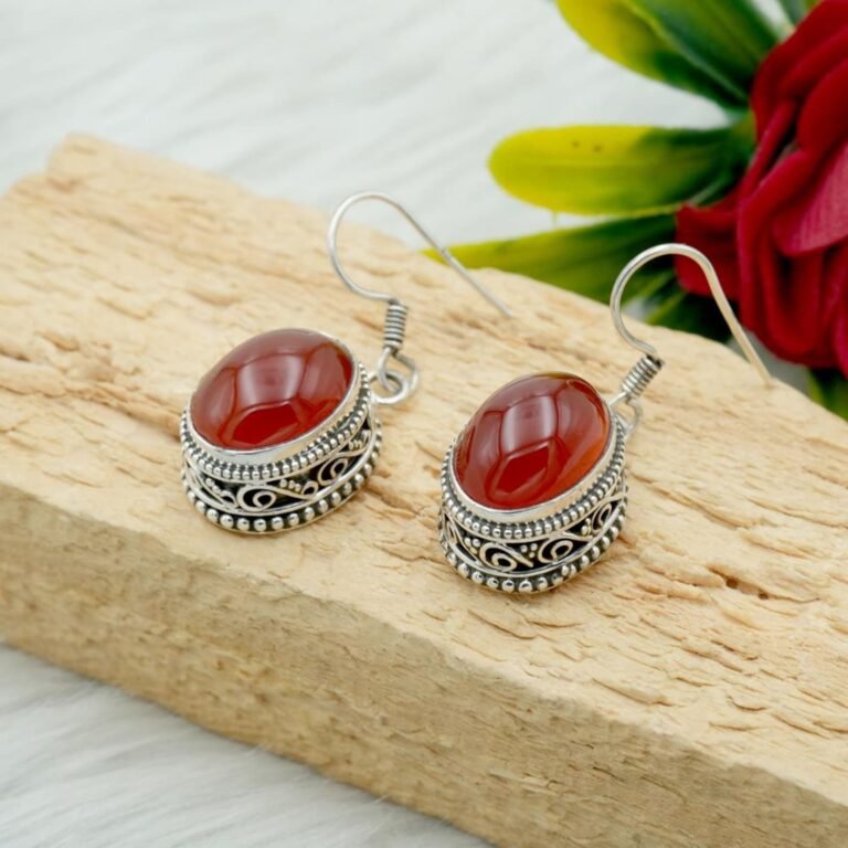 Red Onyx Gemstone Earring , 925 Sterling Silver Earring, Fine Earring, Handmade Earring Red gemstone Earring, Gift For Her E0013-GS