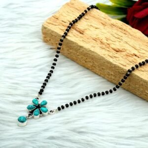 Turquoise Necklace 925 sterling silver Necklace black beads chain turquoise necklace traditional style Indian mangalsutra Gift necklace NL0041-GS