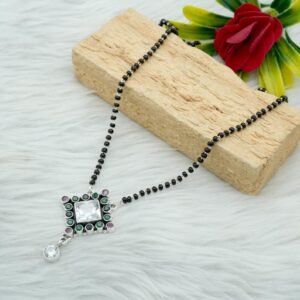 Natural Multi Gemstone Necklace jewelry-925sterling silver Mix Gemstone Necklace handmade Black Beads Mangalsutra necklace Anniversary Gift NL0038-GS