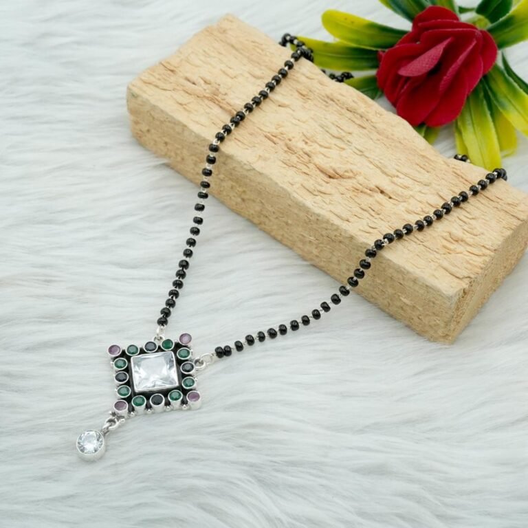 Natural Multi Gemstone Necklace jewelry-925sterling silver Mix Gemstone Necklace handmade Black Beads Mangalsutra necklace Anniversary Gift NL0038-GS
