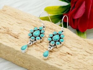 Turquoise Earring Sterling 925 Silver Handmade Earring Blue Turquoise Gemstone Earring Wedding Earring Jewelry Gift For Her E0085-GS
