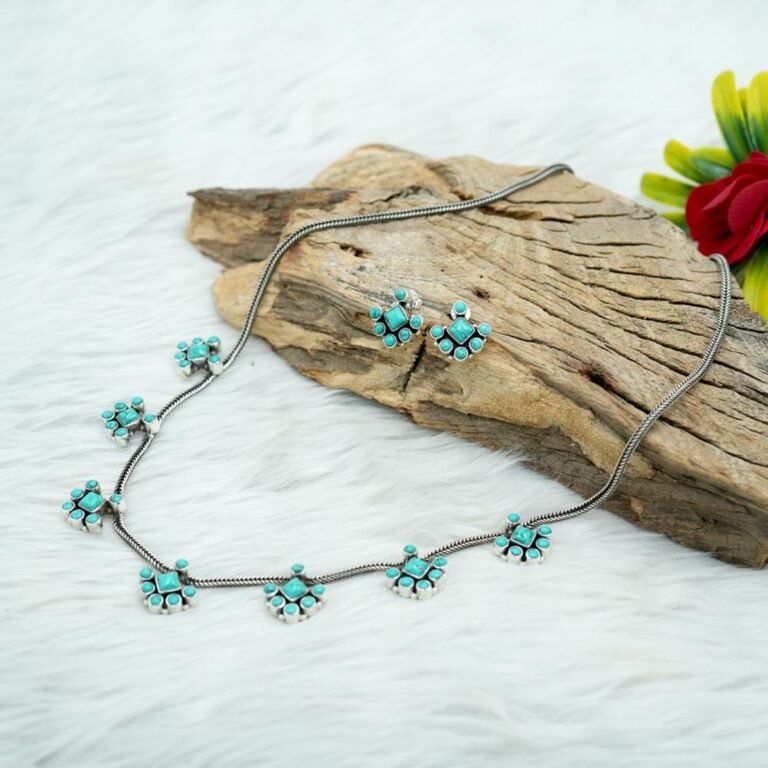 Natural Turquoise Earrings, Necklace set Studs 925 Sterling Silver Studs Gift For Her Statement Studs Anniversary Gift Handmade Jewelry NS0038-GS