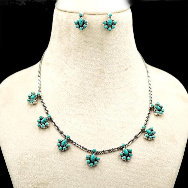 Natural Turquoise Earrings, Necklace set Studs 925 Sterling Silver Studs Gift For Her Statement Studs Anniversary Gift Handmade Jewelry NS0047-GS