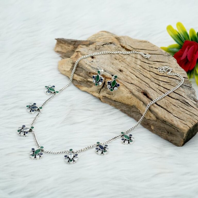 Natural Multi Gemstone Floral Earring & Pendant Set in 925 Sterling Silver Multi Gemstone Earring And necklace Jewelry NS0045-GS