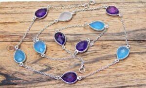Natural Amethyst Onyx And moonstone Necklace 925 Silver Necklace Bezel Necklace Amethyst Necklace Chain necklace handmade Necklace gift NL0003-GS