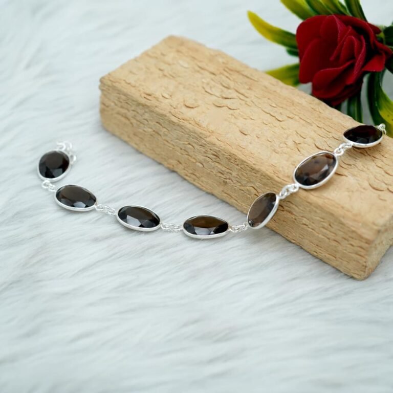 Smoky Quartz Bracelet 925 Sterling Silver Bracelet Dainty Bracelet Brown Bracelet Wedding Jewelry Minimalist Bracelet Gift for her BR0161-GS
