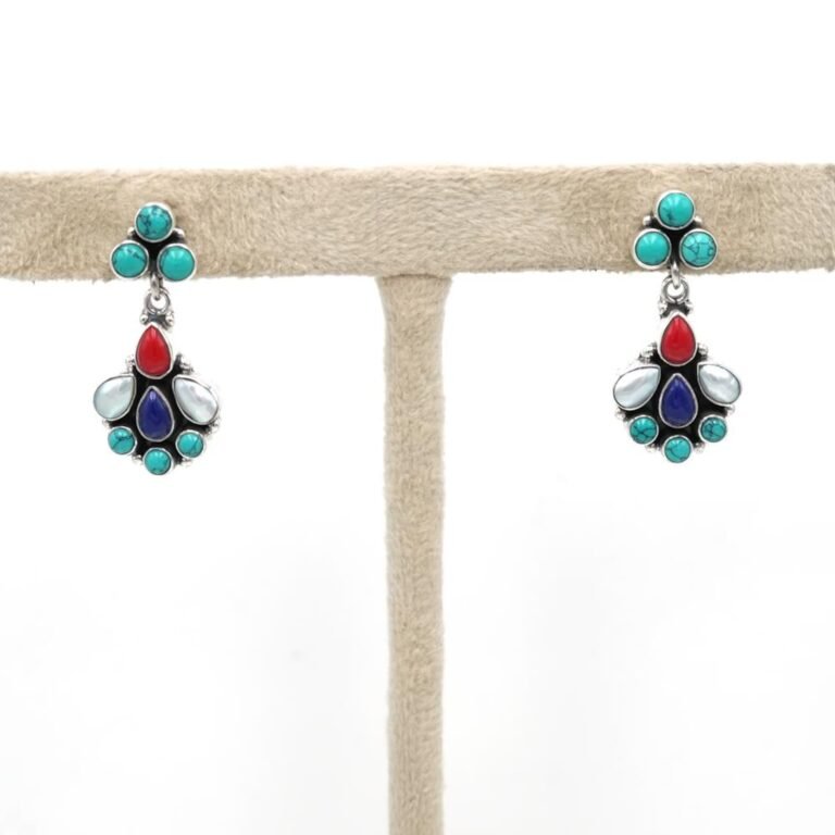 Turquoise Pearl Coral Lapis Earring, Handmade Silver Earring ,925 Sterling Silver Earring ,Multi-Stone earring, Dangle Earring ,Gift For Her E0820-GS