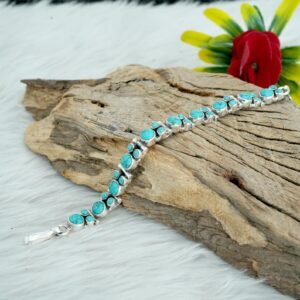 Natural Turquoise Floral Bracelet in 925 Sterling Silver Natural Gemstone Bracelet Jewelry Anniversary & Wedding Bracelet Gift For Her BR0133-GS