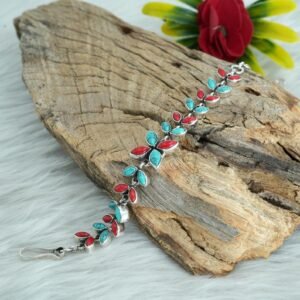 Natural Turquoise, Coral Bracelet 925 Sterling Silver Jewelry With Gemstone Coral Bracelet For Girls & Women Gift item handmade bracelet BR0130-GS