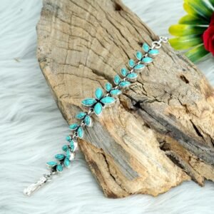 Natural Turquoise Floral Bracelet in 925 Sterling Silver Natural Gemstone Bracelet Jewelry Anniversary & Wedding Bracelet Gift For Her BR0129-GS