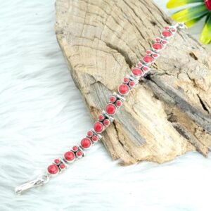 Natural Coral Bracelet 925 Sterling Silver Jewelry With Red Gemstone Coral Bracelet For Girls & Women Gift item handmade bracelet BR0123-GS