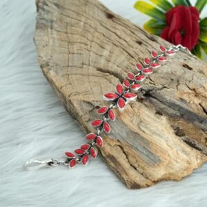 Natural Coral Bracelet 925 Sterling Silver Jewelry With Red Gemstone Coral Bracelet For Girls & Women Gift item handmade bracelet BR0115-GS