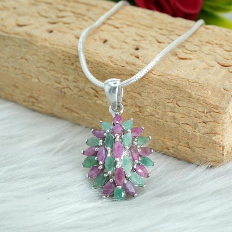 Ruby & Emerald Pendant Necklace Sterling 925 Silver Necklace Emerald Necklace Wedding Necklace Gift For Her Natural Gemstone Jewelry NL0278-GS
