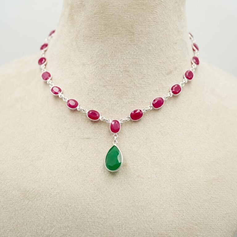 Ruby & Emerald Necklace Sterling 925 Silver Necklace Emerald Necklace Wedding Necklace Gift For Her Natural Gemstone Necklace Jewelry NL0320-GS