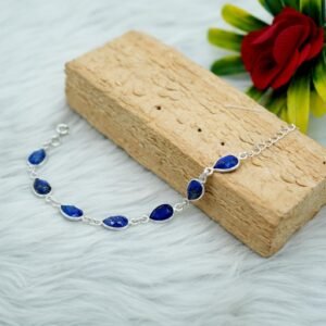 Natural Lapis Lazuli 925 Sterling Silver Bracelet Faceted Gemstone Adjustable Blue Bracelet Handmade Bracelet , Anniversary Gift For Her BR0160-GS