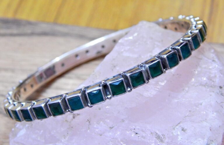 Green Onyx Bangle 925 Sterling Silver Bangle Green Onyx Gemstone Bangle Wedding Gift For Her Jewelry Elegant Bangle Size 2-6 B0037-GS