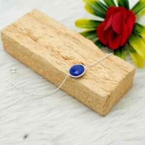 Natural Lapis Lazuli 925 Sterling Silver Bracelet Faceted Gemstone Adjustable Blue Bracelet Handmade Bracelet , Anniversary Gift For Her BR0144-GS