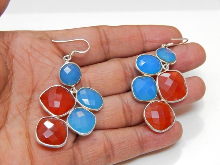 Blue Onyx And Red Onyx Gemstone Earring Silver Earring Jewelry Sterling Silver earring Gift 925k Handmade Earring red onyx gemstone Earring E0717-GS