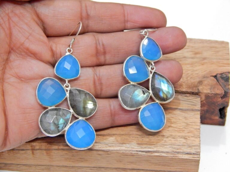 Blue Onyx And Labradorite Gemstone Earring Silver Earring Jewelry Sterling Silver earring Gift 925k Handmade Earring gemstone Earring E0716-GS