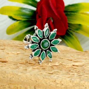 Natural Emerald Ring 925 Sterling Silver Ring Wedding Ring Adjustable Ring Women's Ring Gift For Her Green Gemstone Jewelry ring R0147-GS