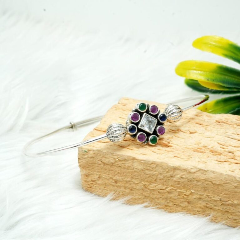Natural Emerald Sapphire Ruby, Cubic Zirconia Bangle, Silver jewelry,925 Sterling Silver Bangle Handmade Bangle, Gemstone Bangle Adjustable B0027-GS