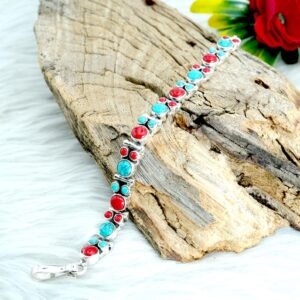Natural Turquoise, Coral Bracelet 925 Sterling Silver Jewelry With Gemstone Coral Bracelet For Girls & Women Gift item handmade bracelet BR0131-GS