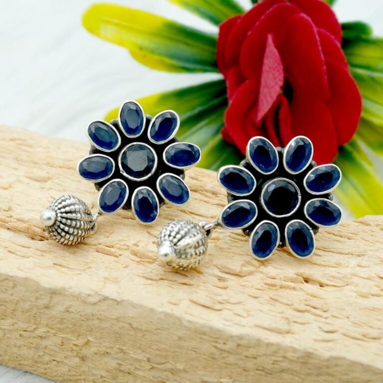 Sapphire Earring Stud 925 Sterling Silver earring Stud Wedding Earring Gift For Her Blue Elegant Earring Minimalist Natural Gemstone Stud E0404-GS