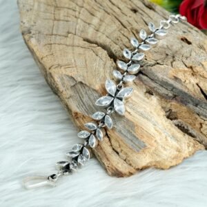Natural Cubic Zirconia Floral Wedding Bracelet 925 Sterling Silver CZ Gemstone Adjustable Bracelet Anniversary Gift For Her BR0121-GS