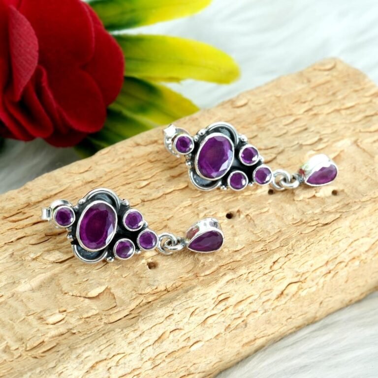 Ruby Earring Maroon Earring Sterling 925 Silver Earrings Wedding Earrings Gemstone Earrings Gift For Her Boho Earrings Natural Ruby Earring E0668-GS