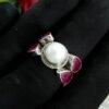 Ruby Ring Pearl Ring 925 Sterling Silver Jewelry ring With Gemstone Ruby Pearl Ring Gift For Her R0308-GS